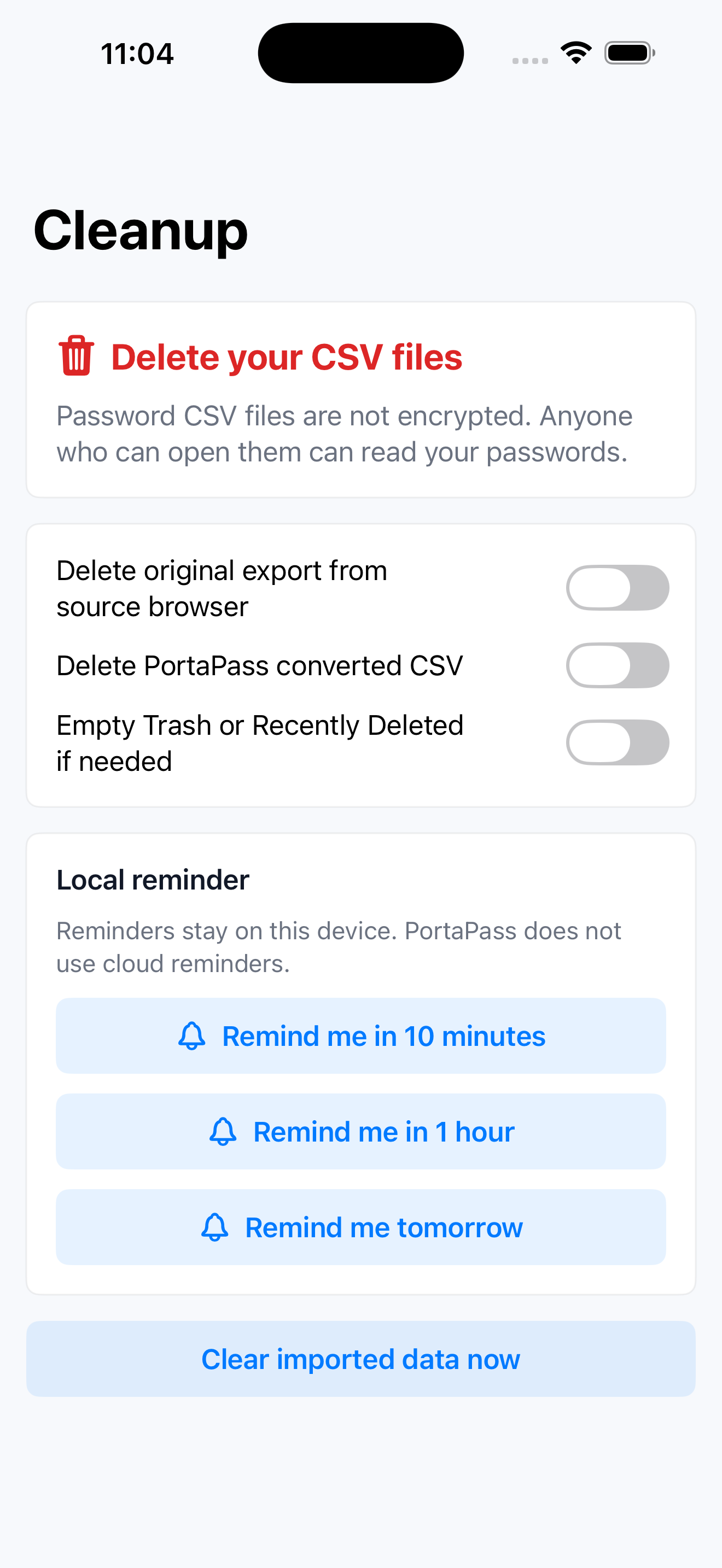 PortaPass post-import cleanup checklist